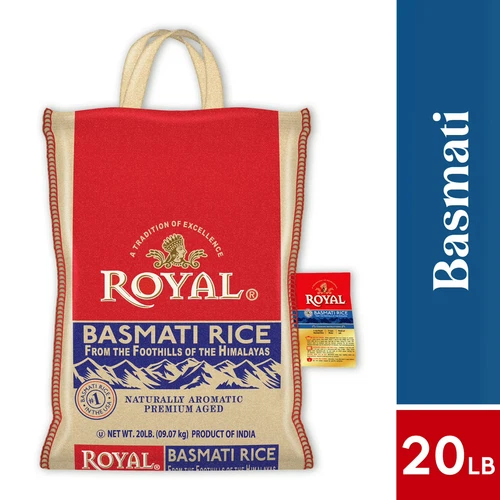 Authentic Royal Naturally Aged Long Grain Indian White Basmati Rice, 20 lb.
